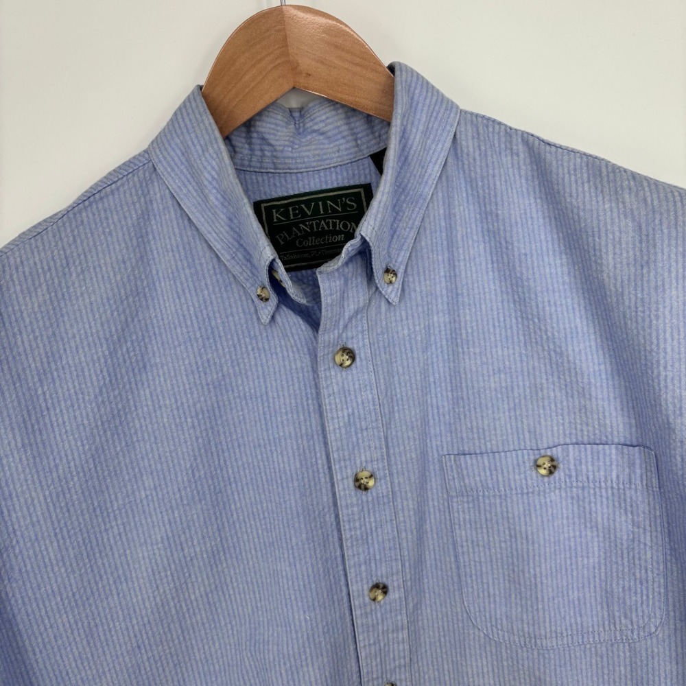 Kevins Plantation Short Sleeve Seersucker Shirt Mens L Blue Fishing Vented